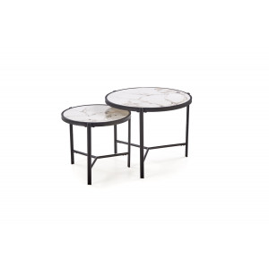 FOSTER modern 2 részes dohányzóasztal szett – fehér márvány / fekete - 63/48cm