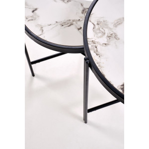 FOSTER modern 2 részes dohányzóasztal szett – fehér márvány / fekete - 63/48cm