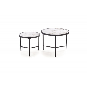 FOSTER modern 2 részes dohányzóasztal szett – fehér márvány / fekete - 63/48cm