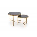 FOSTER modern 2 részes dohányzóasztal szett – fekete márvány / arany - 63/48cm