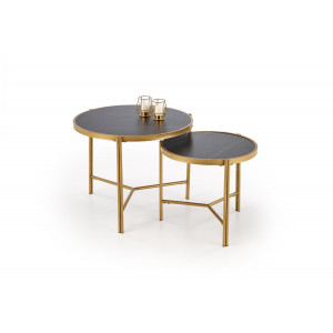 FOSTER modern 2 részes dohányzóasztal szett – fekete márvány / arany - 63/48cm