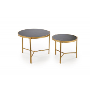 FOSTER modern 2 részes dohányzóasztal szett – fekete márvány / arany - 63/48cm