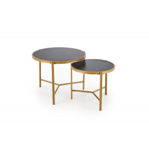 FOSTER modern 2 részes dohányzóasztal szett – fekete márvány / arany - 63/48cm