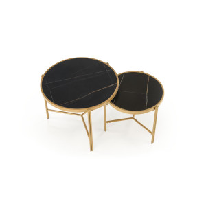FOSTER modern 2 részes dohányzóasztal szett – fekete márvány / arany - 63/48cm