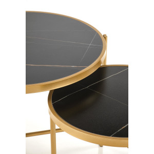 FOSTER modern 2 részes dohányzóasztal szett – fekete márvány / arany - 63/48cm