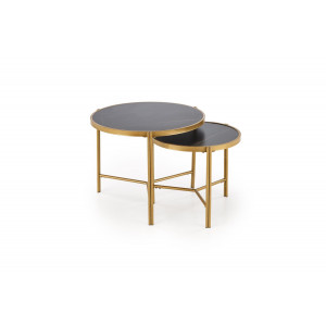 FOSTER modern 2 részes dohányzóasztal szett – fekete márvány / arany - 63/48cm