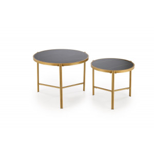 FOSTER modern 2 részes dohányzóasztal szett – fekete márvány / arany - 63/48cm