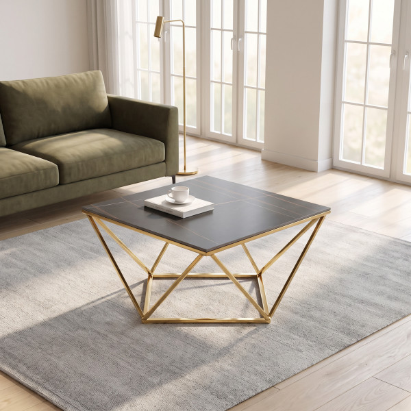 FINLEY modern dohányzóasztal – fekete márvány / arany - 80cm