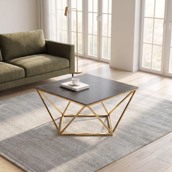 FINLEY modern dohányzóasztal – fekete márvány / arany - 80cm