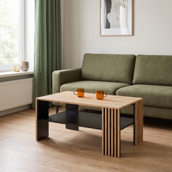 FREMONT modern dohányzóasztal –  tölgy / fekete - 110cm