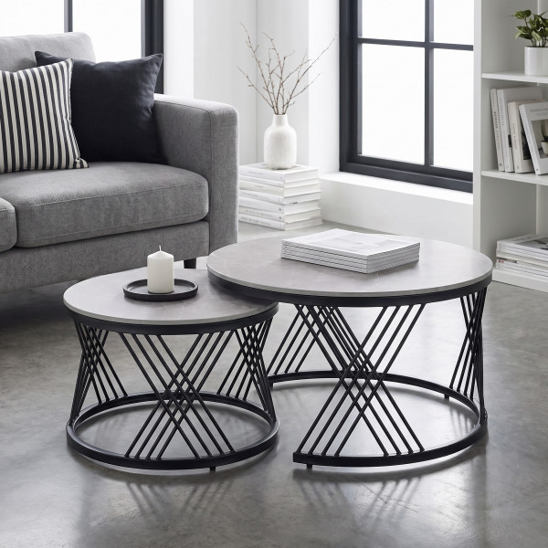 FLOREN modern 2 részes dohányzóasztal szett – szürke / fekete -80/60cm