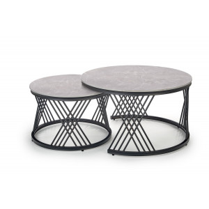 FLOREN modern 2 részes dohányzóasztal szett – szürke / fekete -80/60cm