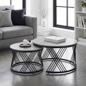 FLOREN modern 2 részes dohányzóasztal szett – szürke / fekete -80/60cm HALMAR