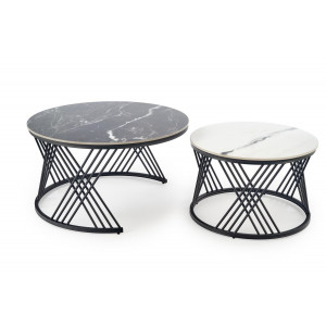 FLOREN modern 2 részes dohányzóasztal szett – fehér / fekete - 80/60cm