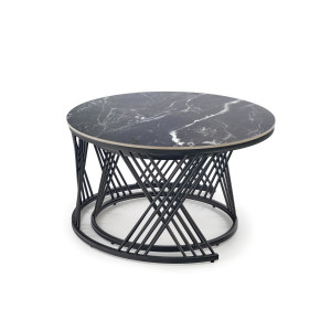 FLOREN modern 2 részes dohányzóasztal szett – fehér / fekete - 80/60cm