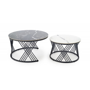 FLOREN modern 2 részes dohányzóasztal szett – fehér / fekete - 80/60cm