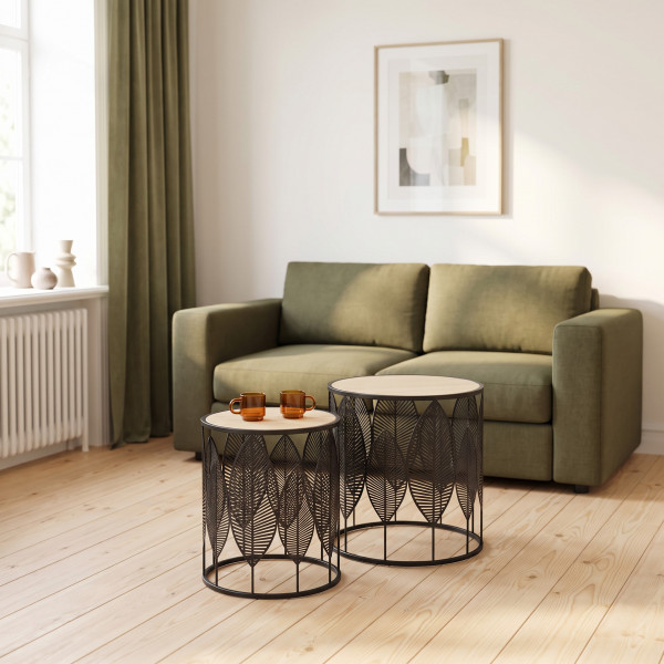FORREST modern 2 részes dohányzóasztal szett – tölgy/ fekete -40/33cm