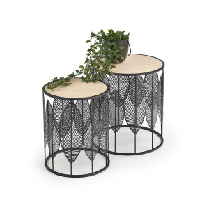 FORREST modern 2 részes dohányzóasztal szett – tölgy/ fekete -40/33cm