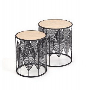 FORREST modern 2 részes dohányzóasztal szett – tölgy/ fekete -40/33cm HALMAR