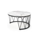 FERNLEY modern 2 részes dohányzóasztal szett – fehér márvány / fekete - 80/60cm