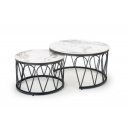 FERNLEY modern 2 részes dohányzóasztal szett – fehér márvány / fekete - 80/60cm
