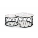 FERNLEY modern 2 részes dohányzóasztal szett – fehér márvány / fekete - 80/60cm
