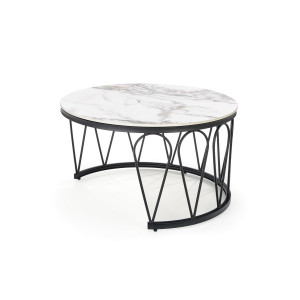 FERNLEY modern 2 részes dohányzóasztal szett – fehér márvány / fekete - 80/60cm