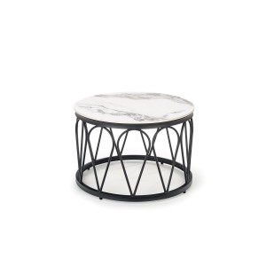 FERNLEY modern 2 részes dohányzóasztal szett – fehér márvány / fekete - 80/60cm