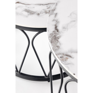FERNLEY modern 2 részes dohányzóasztal szett – fehér márvány / fekete - 80/60cm