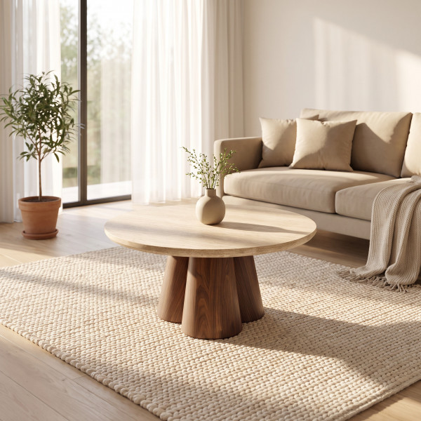 FERRON modern dohányzóasztal – travertin / dió -80cm