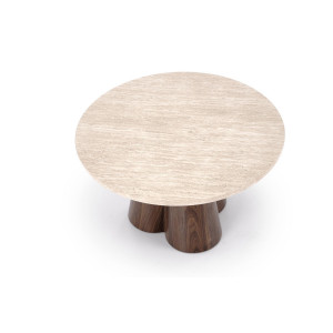 FERRON modern dohányzóasztal – travertin / dió -80cm