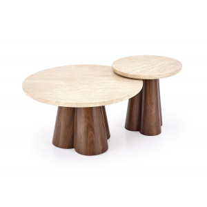 FERRON modern dohányzóasztal – travertin / dió -80cm