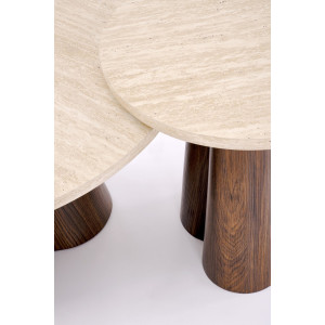 FERRON modern dohányzóasztal – travertin / dió -80cm