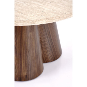 FERRON modern dohányzóasztal – travertin / dió -80cm