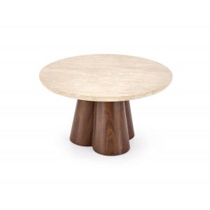FERRON modern dohányzóasztal – travertin / dió -80cm
