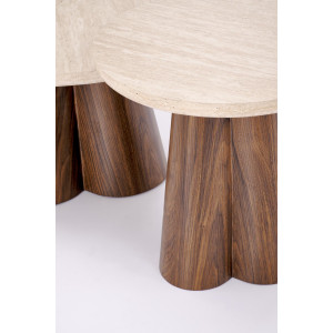 FERRON modern dohányzóasztal – travertin / dió -80cm