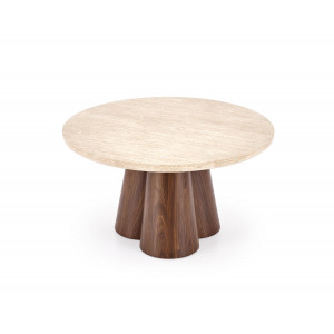 FERRON modern dohányzóasztal – travertin / dió -80cm