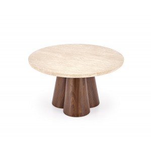 FERRON modern dohányzóasztal – travertin / dió -80cm HALMAR