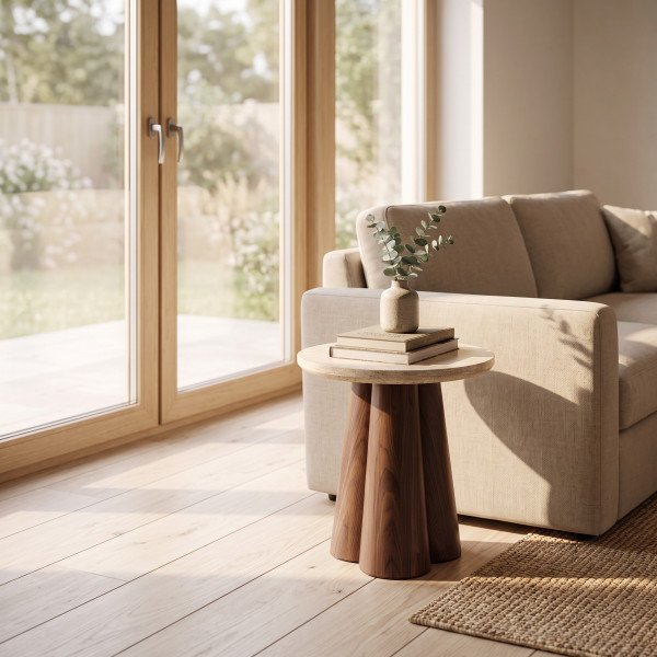 FERRON modern lerakóasztal – travertin / dió - 50cm