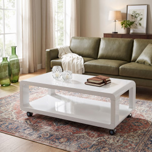 FUSION modern dohányzóasztal – fehér - 105cm HALMAR