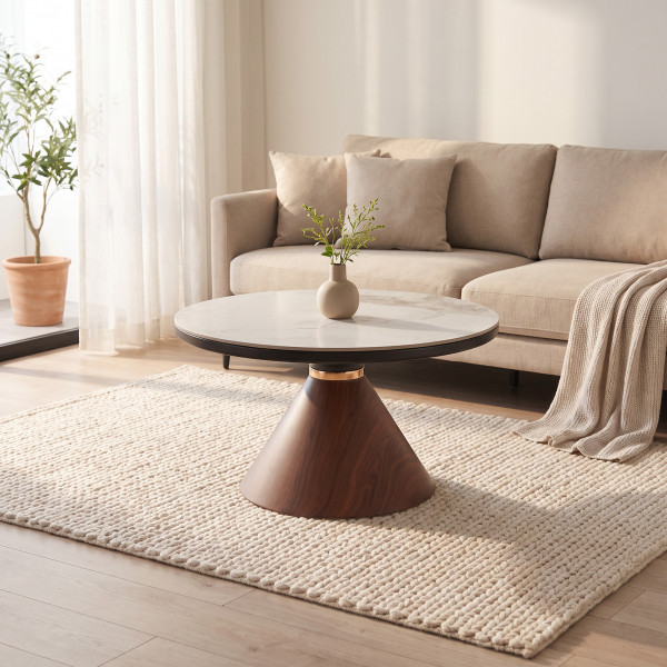 GRAFTON modern dohányzóasztal – márvány / dió  -70cm