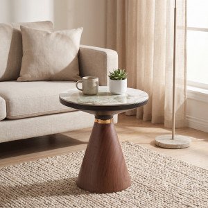 GRAFTON modern lerakóasztal – márvány / dió - 50cm HALMAR