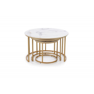 GALLOWAY modern 3 részes dohányzóasztal szett – fehér márvány / arany - 80/60/45cm