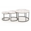 GALLOWAY modern 3 részes dohányzóasztal szett – fehér márvány / fekete - 80/60/45cm
