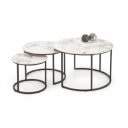 GALLOWAY modern 3 részes dohányzóasztal szett – fehér márvány / fekete - 80/60/45cm