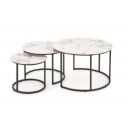 GALLOWAY modern 3 részes dohányzóasztal szett – fehér márvány / fekete - 80/60/45cm