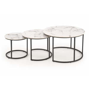 GALLOWAY modern 3 részes dohányzóasztal szett – fehér márvány / fekete - 80/60/45cm