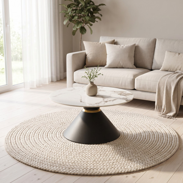 GOLDWIN modern dohányzóasztal – fehér márvány / fekete - 80cm