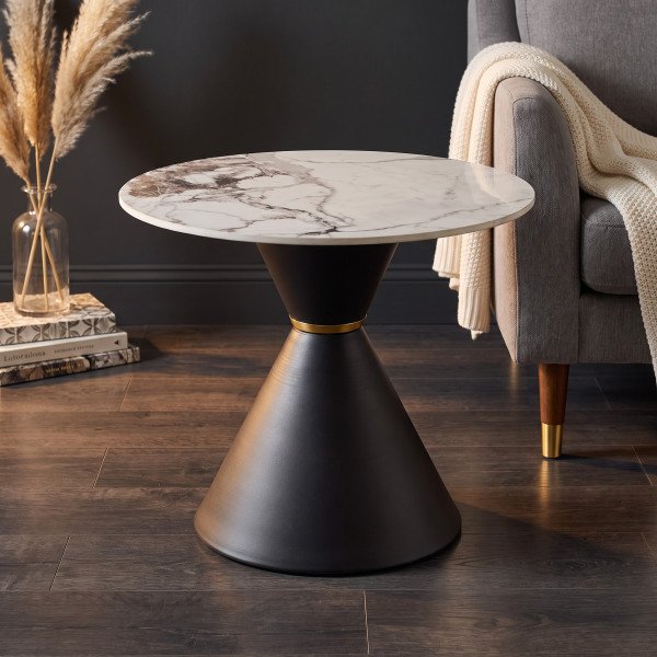 GOLDWIN modern lerakóasztal – fehér márvány / fekete - 60cm