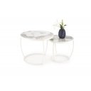 IVERTON modern 2 részes dohányzóasztal szett – bézs márvány / fehér - 62/47cm